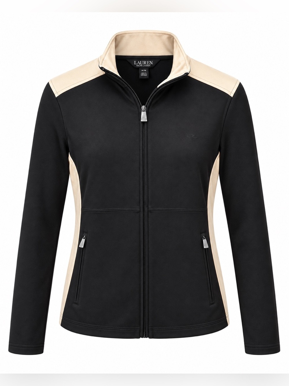 Lauren Ralph Lauren Color Block Full Zip Track Jacket Black Cream XL